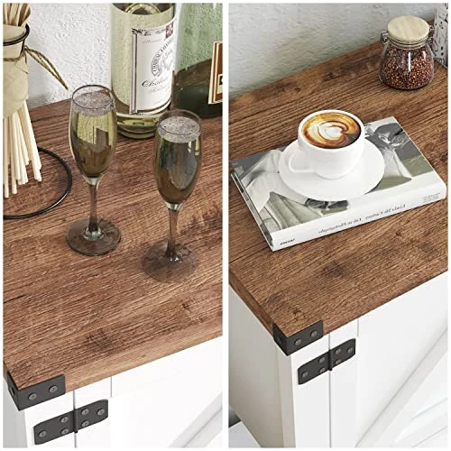 HOMBCK Farmhouse Coffee Bar Cabinets With Doors And Shelves, White Buffet Cabinet Bar Cabinet With Storage, Small Coffee Bar With Barn Door For Dining Room, Console Table, Entryway Table, White 4 HOMBCK Farmhouse Coffee Bar Cabinets With Doors And Shelves, White Buffet Cabinet Bar Cabinet With Storage, Small Coffee Bar With Barn Door For Dining Room, Console Table, Entryway Table, White - Image 4