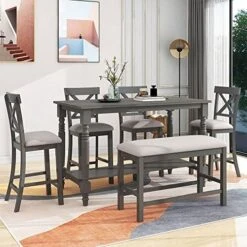 Mojay 6-Piece Rectangular Espresso Wood Dining Table Set With 4 Upholstered Chairs And Bench For Kitchen And Dining Room 20 Mojay 6-Piece Rectangular Espresso Wood Dining Table Set With 4 Upholstered Chairs And Bench For Kitchen And Dining Room -Best Furniture Store 51h7umLJobL. AC