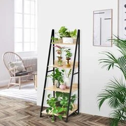 SpringSun 4-Tier Ladder Shelf, Wood Plant Flower Stand Storage Rack Shelf Steel Frame For Office And Home -Best Furniture Store 51hBJ9890lL