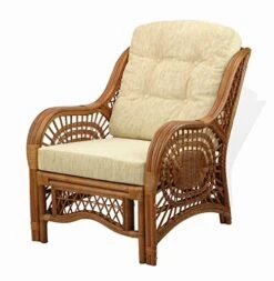 Malibu Lounge Set Of 4: 2 Natural Rattan Wicker Chairs, Loveseat With Cream Cushions And Coffee Table W/Glass Handmade, Colonial -Best Furniture Store 51hBO7YSatL