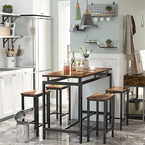 AWQM Bar Table And Stools Set, Rectangle Dining Table Set For 4, Industrial Counter Height Kitchen Bar Table And Chairs Set For Breakfast Nook, Restaurant, Apartment, Small Spaces - Rustic Brown 4 AWQM Bar Table And Stools Set, Rectangle Dining Table Set For 4, Industrial Counter Height Kitchen Bar Table And Chairs Set For Breakfast Nook, Restaurant, Apartment, Small Spaces - Rustic Brown - Image 4