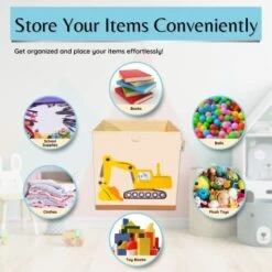 Product 4 Kids - Washable Toy Box Storage Cube, Canvas Toy Chest Organizer Foldable Kids Toy Storage Organizers For Child's Bedroom Or Playroom -13x13x13 Inch (Excavator+ Helicopter)