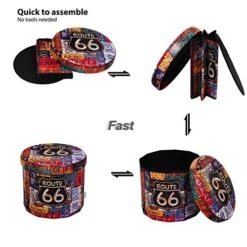 B FSOBEIIALEO Folding Storage Ottoman Round, Faux Leather Foot Rest Seat, Storage Organizer Toy Chest 15" (Route 66 Barrel) -Best Furniture Store 51hM10sZuWL