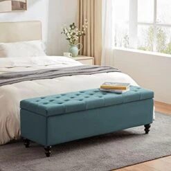HUIMO Button-Tufted Ottoman With Storage In Upholstered Fabrics, Large Storage Bench For Bedroom, Living Room, Entryway, Storage Ottoman Bench With Safety Hinge Hold Up To 300lbs（Dark Teal） -Best Furniture Store 51hQ puTAjL. AC