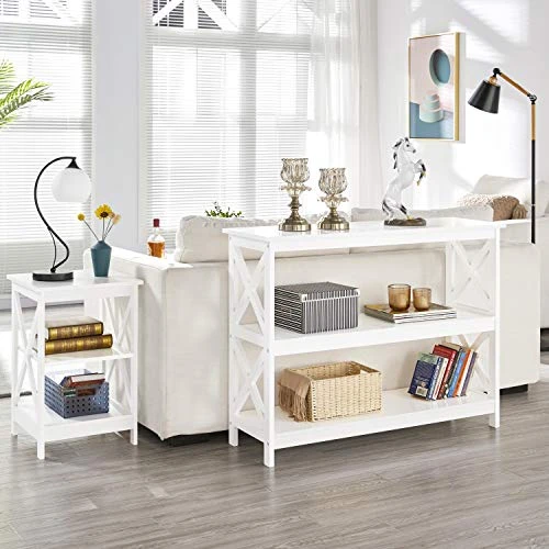 Topeakmart 42 Inch Long Console Sofa Table X Design Narrow Entryway Hallway Table W/ 3 Storage Shelves For Living Room, White 2 Topeakmart 42 Inch Long Console Sofa Table X Design Narrow Entryway Hallway Table W/ 3 Storage Shelves For Living Room, White - Image 2