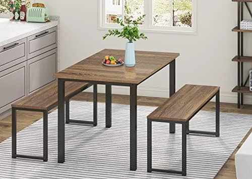 HOMOOI Dining Table Set For 4, 3 Pieces Kitchen Table With 2 Benches, Modern Wood Grains Table And Chairs Dinette Set For Home Kitchen, Dining Room, Restaurant, Industrial Brown 12 HOMOOI Dining Table Set For 4, 3 Pieces Kitchen Table With 2 Benches, Modern Wood Grains Table And Chairs Dinette Set For Home Kitchen, Dining Room, Restaurant, Industrial Brown - Image 12