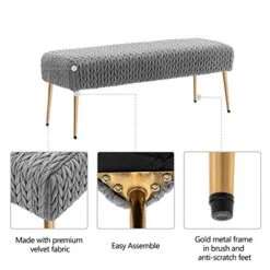 Modern Quilt Velvet Ottoman Bench, Upholstered Entryway Bench For Livingroom Bedroom Benches For End Of Bed With Gold Legs, Padded Soft Dining Kitchen Bench Vanity Benches,Grey 12 Modern Quilt Velvet Ottoman Bench, Upholstered Entryway Bench For Livingroom Bedroom Benches For End Of Bed With Gold Legs, Padded Soft Dining Kitchen Bench Vanity Benches,Grey -Best Furniture Store 51hVv3SA1KL