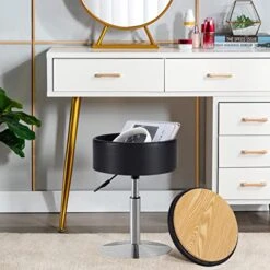 Leather Storage Ottoman Vanity Stool, 18" To 23" Height Adjustable Foot Stool Upholstered Round Footrest Coffee Table Top Cover, Modern Accent Stools,360° Swivel Makeup Stool For Living Room Bedroom -Best Furniture Store 51hadk6pT7L