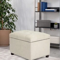 Joveco Storage Ottoman Rectangular Fabric Organization Bench (Beige)