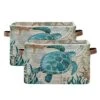 Sea Turtle Starfish Retro Map Large Storage Basket Nautical Ocean Nursery Bins Collapsible Clothes Laundry Hamper With Handles For Home Living Room Bedroom Closet Toys Blankets Organizing 2 Pcs