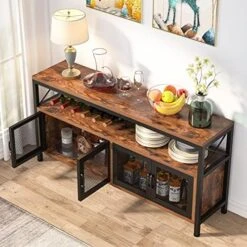 Tribesigns Buffets & Sideboards Buffet Table Bar Cabinet With 4 Mesh Doors, Farmhouse Buffet Cabinet Bar Sideboard With Storage Open Shelf, Wood Kitchen Buffet Storage Cabinet For Dining Room -Best Furniture Store 51hfxbH7L. AC
