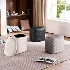 YOUNUOKE Storage Ottomans For Living Room Faux Leather Chest Ottoman Bench Footstools Saddle Foot Rest Stool With Padded Seat For Bedroom Dining Room And Entryway,Grey -Best Furniture Store 51hiaDtW3jL