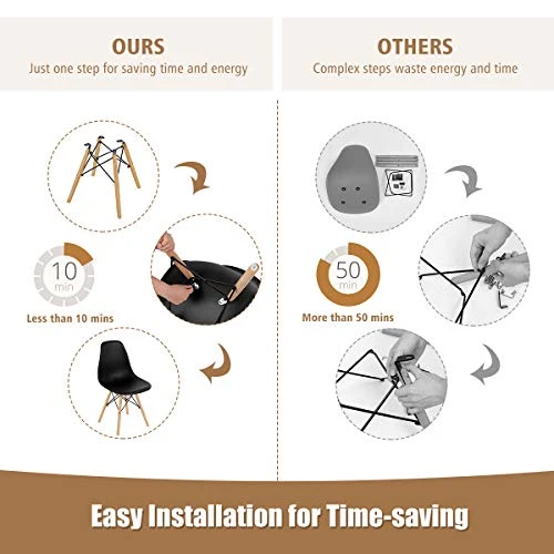 GOFLAME DSW Dining Chairs, Shell Plastic Chairs With Wood Legs, Modern Style Armless Chairs For Living Room Kitchen Bedroom, Eiffel DSW Style Side Chairs With Ergonomic Backrest Set Of 4, Black 2 GOFLAME DSW Dining Chairs, Shell Plastic Chairs With Wood Legs, Modern Style Armless Chairs For Living Room Kitchen Bedroom, Eiffel DSW Style Side Chairs With Ergonomic Backrest Set Of 4, Black - Image 2