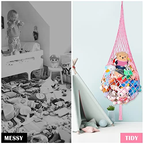 Stuffed Animal Net Or Hammock With LED Light, Toy Storage Hammock Hanging Stuffed Animal Storage Mesh Holder With Tassels For Kids Bedroom 4 Stuffed Animal Net Or Hammock With LED Light, Toy Storage Hammock Hanging Stuffed Animal Storage Mesh Holder With Tassels For Kids Bedroom - Image 4