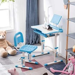 ArtSew Student Desks And Chairs Set C Style With Light White Lacquered White Surface And Blue Plastic [70x38x(52-74) Cm] -Best Furniture Store 51hwNNCEE2L