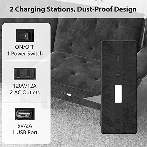 Charging Futon Sofa Bed, Velvet Convertible Sleeper Sofa Tufted Upholstered Couch With Adjustable Backrest & Armrest, Modern Accent Loveseat USB Chargeable Couch Bed For Home Living Room (Black) 4 Charging Futon Sofa Bed, Velvet Convertible Sleeper Sofa Tufted Upholstered Couch With Adjustable Backrest & Armrest, Modern Accent Loveseat USB Chargeable Couch Bed For Home Living Room (Black) - Image 4