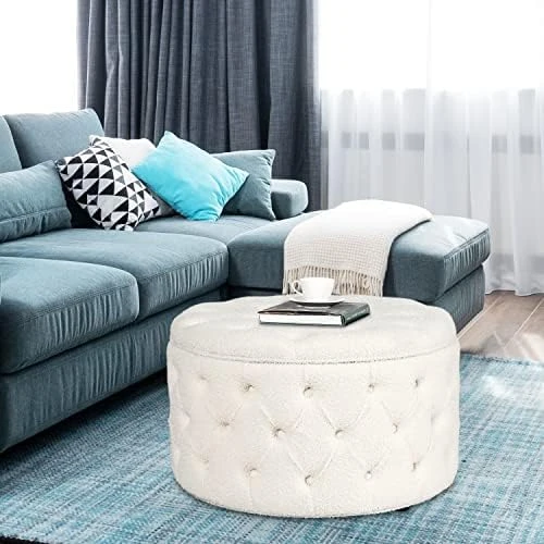 Homebeez Round Velvet Storage Ottoman, Button Tufted Footrest Stool Coffee Table For Living Room (Grey) 11 Homebeez Round Velvet Storage Ottoman, Button Tufted Footrest Stool Coffee Table For Living Room (Grey) - Image 11