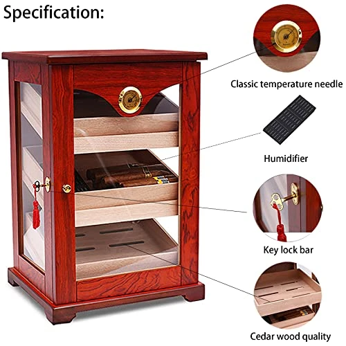 Cigar Cabinet Humidifier Cabinet Spanish Solid Fir Double Low Glass Top Premium Design Large Humidifier Cabinet, 19.3 * 13.14 * 11.4 Inches Can Be Placed In The Living Room 80-150. 2 Cigar Cabinet Humidifier Cabinet Spanish Solid Fir Double Low Glass Top Premium Design Large Humidifier Cabinet, 19.3 * 13.14 * 11.4 Inches Can Be Placed In The Living Room 80-150. - Image 2