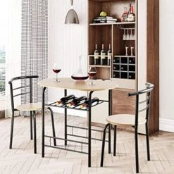 FANTASK 3 Pieces Dining Set, Breakfast Table Set W/Metal Frame And Storage Shelf, Compact Table And 2 Chairs Set For Home Bistro Pub Apartment Kitchen Dining Room Cafe -Best Furniture Store 51iE0oybBhL. AC