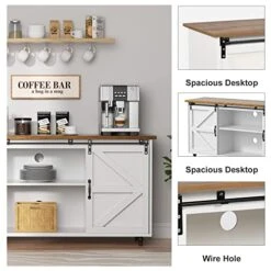 HOMBCK Farmhouse Coffee Bar Cabinet, Sideboard Buffet Cabinet With Storage, White Coffee Bar Kitchen Storage Cabinet With Sliding Barn Doors, Sideboard Cabinet For Living Room, Entryway, White 10 HOMBCK Farmhouse Coffee Bar Cabinet, Sideboard Buffet Cabinet With Storage, White Coffee Bar Kitchen Storage Cabinet With Sliding Barn Doors, Sideboard Cabinet For Living Room, Entryway, White -Best Furniture Store 51iKNobLhzL