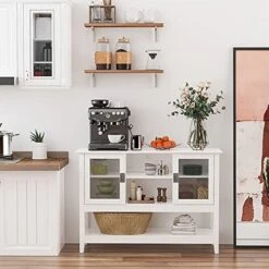 HOMCOM Modern Sideboard Buffet Cabinet, Console Table With Framed Glass Doors, Multiple Storage Options, And Anti-Topple For Kitchen, Living Room, White 8 HOMCOM Modern Sideboard Buffet Cabinet, Console Table With Framed Glass Doors, Multiple Storage Options, And Anti-Topple For Kitchen, Living Room, White -Best Furniture Store 51iSOew6w9L