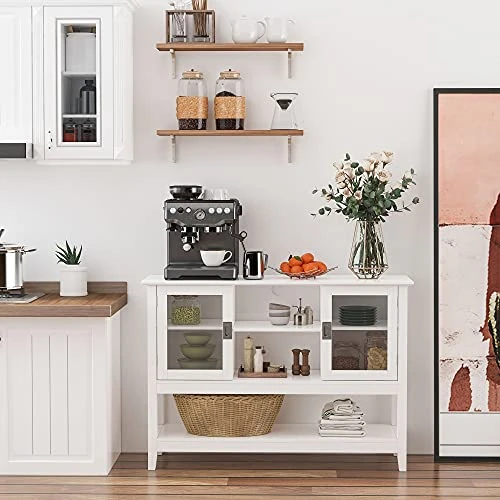 HOMCOM Modern Sideboard Buffet Cabinet, Console Table With Framed Glass Doors, Multiple Storage Options, And Anti-Topple For Kitchen, Living Room, White 3 HOMCOM Modern Sideboard Buffet Cabinet, Console Table With Framed Glass Doors, Multiple Storage Options, And Anti-Topple For Kitchen, Living Room, White - Image 3