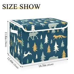 FULUHUAPIN Christmas Reindeer Fox Trees Toy Storage Box Chest With Lid, 16.5"x12.6"x11.8" Sturdy Toys Organizer Boxes Bin Baskets For Boy, Girl, Nursery, Closet, Bedroom, Playroom 21010277