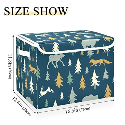FULUHUAPIN Christmas Reindeer Fox Trees Toy Storage Box Chest With Lid, 16.5"x12.6"x11.8" Sturdy Toys Organizer Boxes Bin Baskets For Boy, Girl, Nursery, Closet, Bedroom, Playroom 21010277 1 FULUHUAPIN Christmas Reindeer Fox Trees Toy Storage Box Chest With Lid, 16.5"x12.6"x11.8" Sturdy Toys Organizer Boxes Bin Baskets For Boy, Girl, Nursery, Closet, Bedroom, Playroom 21010277