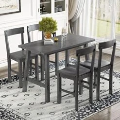 GLANZEND Multipurpose Set With 3 Upholstered Stools, Easy To Assemble, Table Weight Capacity 350 LBS, For Living, Guest Room, Home Bar, Kitchen, Gray -Best Furniture Store 51icWKN0hiL. AC
