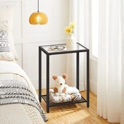 HOOBRO Side Tables With 2 Shelves, Set Of 2 End Tables, Nightstands For Tight Spaces, Tempered Glass Bedside Tables, Modern Metal Frame, For Office, Bedroom, Living Room, Study, Black BK76BZP201 -Best Furniture Store 51idph7SooL