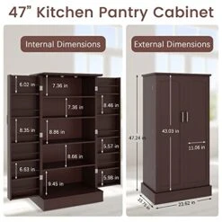 Jehiatek 47” Kitchen Pantry Cabinet, Freestanding Kitchen Storage Cabinets With Doors & Adjustable Shelves, Buffet Cupboards Sideboard For Kitchen, Living Room And Dinning Room -Best Furniture Store 51iedLkaGYL
