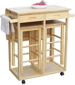 ANTSKU 3Pcs Drop Leaf Table, Rolling Kitchen Tables For Small Spaces, Space Saving Dining Table Set For 2, Natural -Best Furniture Store 51ihwkeF93L. AC