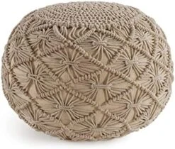 Pouf Ottoman - Hand Knitted Macrame Ottoman Pouf, Large Pouf Ottoman Foot Rest For Couch, 100% Cotton Cord, Poufs For Living Room, Floor Pouf Ottoman - 20 Diameter X 14 Height - Pure Natural -Best Furniture Store 51iqGncSSDL. AC
