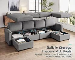 LINSY HOME Modular Sectional Sofa, Convertible U Shaped Sofa Couch With Storage, Memory Foam, Modular Sectionals With Ottomans, 6 Seat Sofa Set With Chaise For Living Room, Grey -Best Furniture Store 51iwET1d2gL