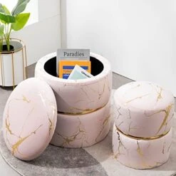 Furnimart Round Bronzing Velvet Storage Ottoman,Vanity Stool Chair,Upholstered Foot Rest Stool With Gold Plating Band For Living Room Or Bedroom,Pack Of 2 -Best Furniture Store 51iwQaezA4L. AC