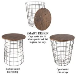 Lavish Home End Storage – Nesting Wire Basket Base And Wood Tops – Industrial Farmhouse Style Side Table, Set Of 2 - Round Black, Brown 14 Lavish Home End Storage – Nesting Wire Basket Base And Wood Tops – Industrial Farmhouse Style Side Table, Set Of 2 - Round Black, Brown -Best Furniture Store 51j0FT3JhPL