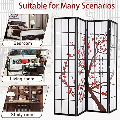 Room Divider 6Ft Folding Privacy Divider 4 Panel Portable Room Seperating Chinese Style Dividers Japanese Screen Wall Divider Wood Divider Tall Freestanding Partition Screen, White 5 Room Divider 6Ft Folding Privacy Divider 4 Panel Portable Room Seperating Chinese Style Dividers Japanese Screen Wall Divider Wood Divider Tall Freestanding Partition Screen, White - Image 5