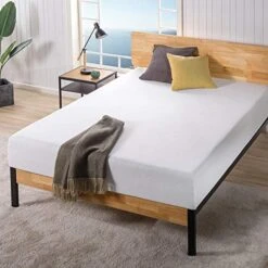 Trisha 7 Inch Platforma Bed Frame With Headboard/Mattress Foundation/Box Spring Optional/Wood Slat Support, Queen & Ultima 10"; Comfort Memory Foam Mattress, Queen -Best Furniture Store 51jBaXYfYsL
