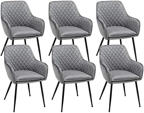 Yaheetech Dining Chairs Velvet Accent Armchairs Living Room Chairs With Steel Legs Upholstered Modern Tub Chairs With Backrest Armrest For Lounge Living Room Dining Room, Set Of 6, Gray 5 Yaheetech Dining Chairs Velvet Accent Armchairs Living Room Chairs With Steel Legs Upholstered Modern Tub Chairs With Backrest Armrest For Lounge Living Room Dining Room, Set Of 6, Gray - Image 5
