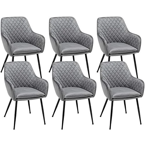 Yaheetech Dining Chairs Velvet Accent Armchairs Living Room Chairs With Steel Legs Upholstered Modern Tub Chairs With Backrest Armrest For Lounge Living Room Dining Room, Set Of 6, Gray 1 Yaheetech Dining Chairs Velvet Accent Armchairs Living Room Chairs With Steel Legs Upholstered Modern Tub Chairs With Backrest Armrest For Lounge Living Room Dining Room, Set Of 6, Gray