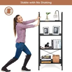 Giantex Ladder Shelf 4-Tier Industrial Bookshelf Storage Rack Shelves For Home And Office Use, Wood Display Rack With Metal Frame (Gray) -Best Furniture Store 51jHV8NkIfL