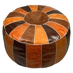 Bohepuffex Handmade Moroccan Pouf Foot Stool Round & Large Storage Cover Bohemian Style Ottoman An Exotic Décor For Living Room Bedroom Or Wedding Gifts Faux Leather Unstuffed Only Cover (color Block)