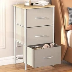 Small Dresser For Bedroom, 3 Drawer Nightstand With Removable Fabric Bins, Storage Chest Of Drawers For Closet Bedside Nursery Laundry Living Room, Sturdy Steel Frame&Wood Tope, Light Grey -Best Furniture Store 51jIKNkARFL. AC