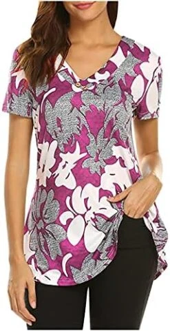 Going Out Tops For Women Floral Printed Hide Belly Tunic Blouses Casual V Neck Buttons Pullover Short Sleeve T-Shirts -Best Furniture Store 51jWMPBwZXL. AC