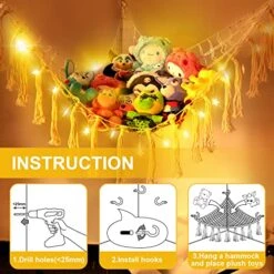 Auksay Stuffed Animal Net Or Hammock With Star Light,Plush Toy Triangle Hanging Storage Net,Stuffed Animal Storage Stand With Hooks,Hanging Storage Net For Kids Room Decoration Girl Plush Toys-White -Best Furniture Store 51jaygWCw6L