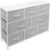 Dresser With 8 Drawers - Furniture Storage Chest For Kids Clothing Organization, Bedroom, Hallway, Closet, Office - Steel Iron Frame, Rustic Farmhouse Wood Top, Fabric Bins (White)