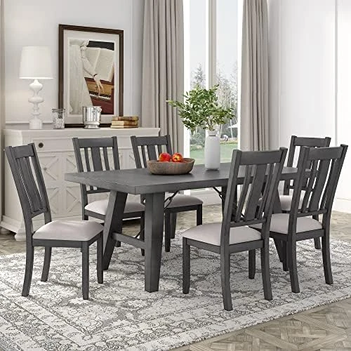 LCH 5 Pieces Round Kitchen 4 Upholstered Chairs And Storage Shelf, Bistro Table Set, For Dining Room (Antique Blue/Dark Brown) 14 LCH 5 Pieces Round Kitchen 4 Upholstered Chairs And Storage Shelf, Bistro Table Set, For Dining Room (Antique Blue/Dark Brown) - Image 14