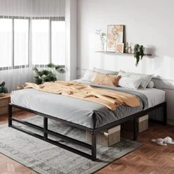 14'' Metal Platform Queen Bed Frame With Strong Steel Slats Support/Sufficient Storage Space/Mattress Foundation/No Box Spring Needed/Easy Assembly -Best Furniture Store 51jqXDHbKL. AC