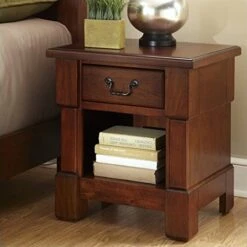 Home Square 1 Drawer Rustic Wood Nightstand In Brown Finish - Set Of 2