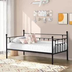 Twin Size Bed Frame With Wooden Headboard And Footboard, Mattress Foundation/Platform With Strong Metal Slats And Anti-Slip Support, No Box Spring Needed/Noise Free, Metal Wood Head Board -Best Furniture Store 51jxAsJWNLL. AC